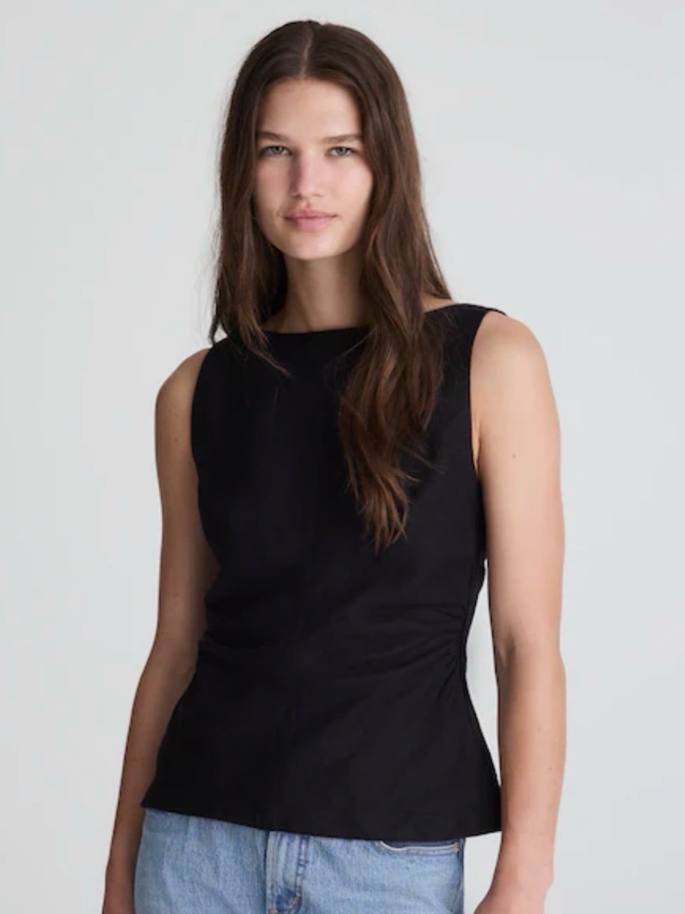 Madewell Cinched Boatneck Sleeveless Top in 100% Linen 8
